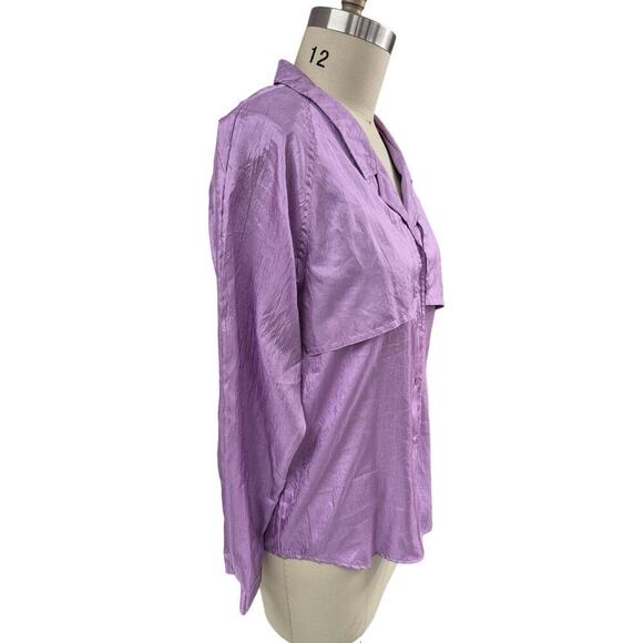 Vtg 80s 90s Diane Von Furstenberg Lilac Purple Crinkle Tab SLeeve Shirt Blouse L - Picture 3 of 5